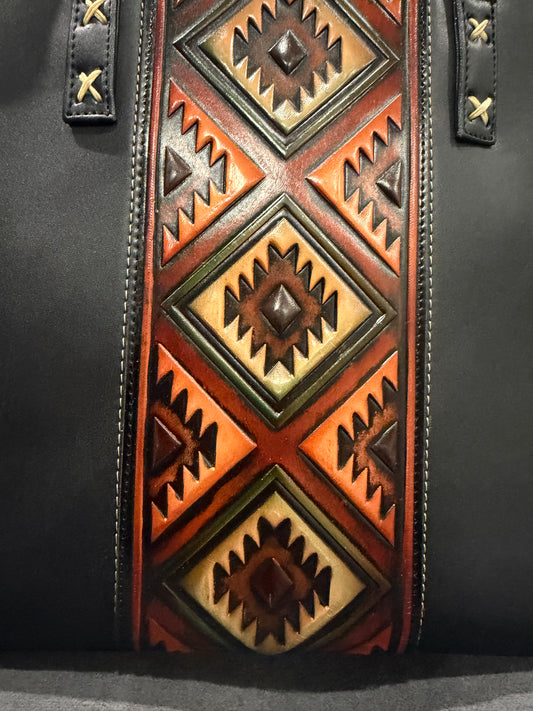 Black Tote Bag with Tribal Design