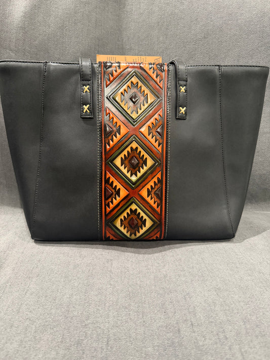 Black Tote Bag with Tribal Design