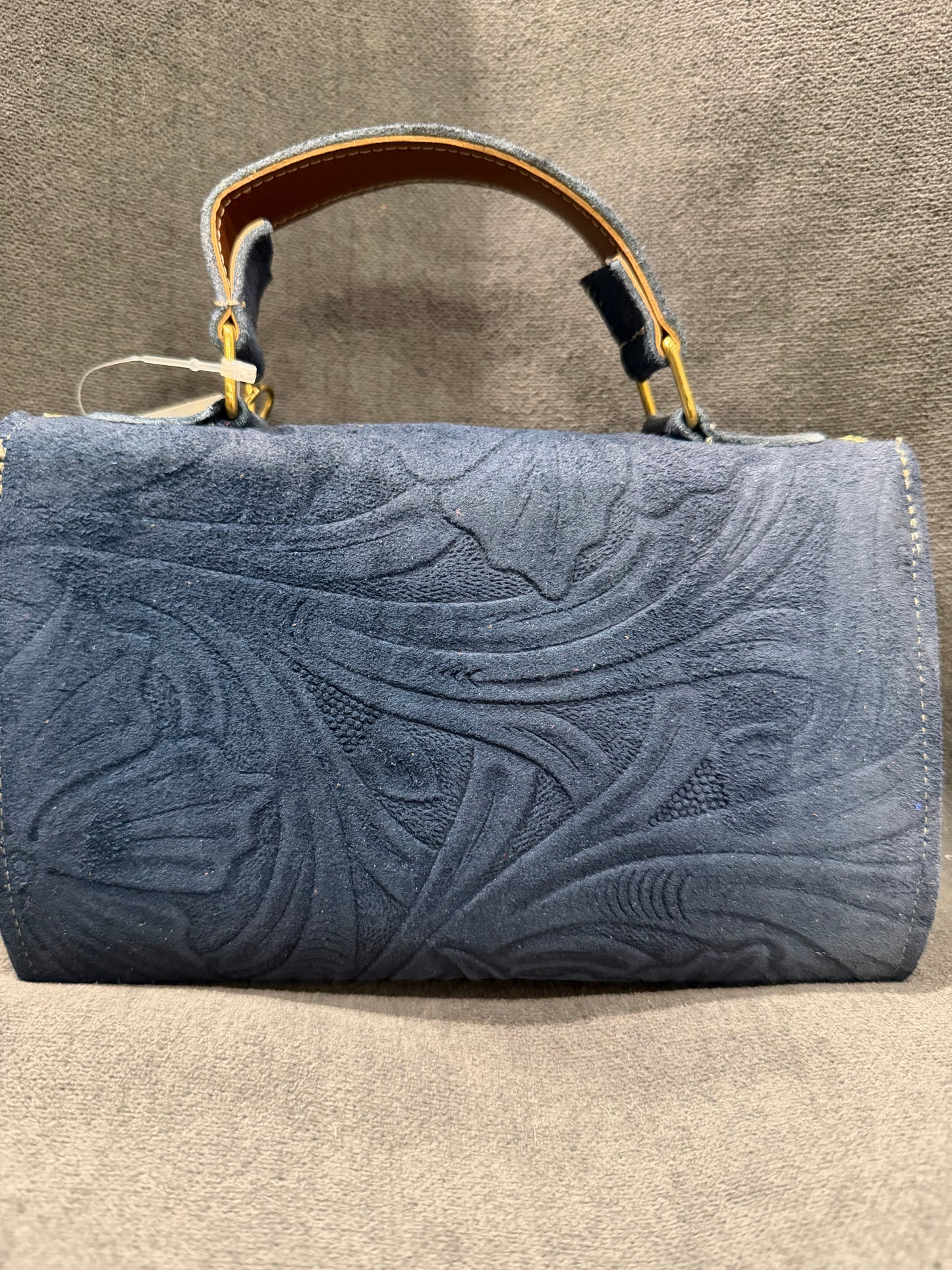 Blue Embossed Handbag with Hummingbird Charm