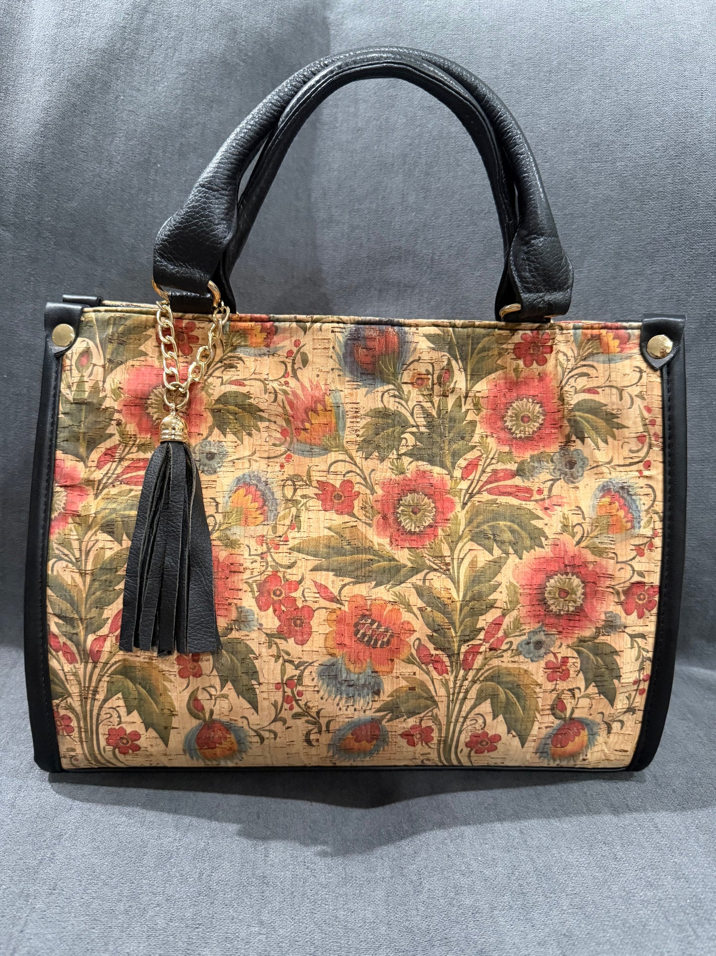 Floral Leather Handbag with Tassel