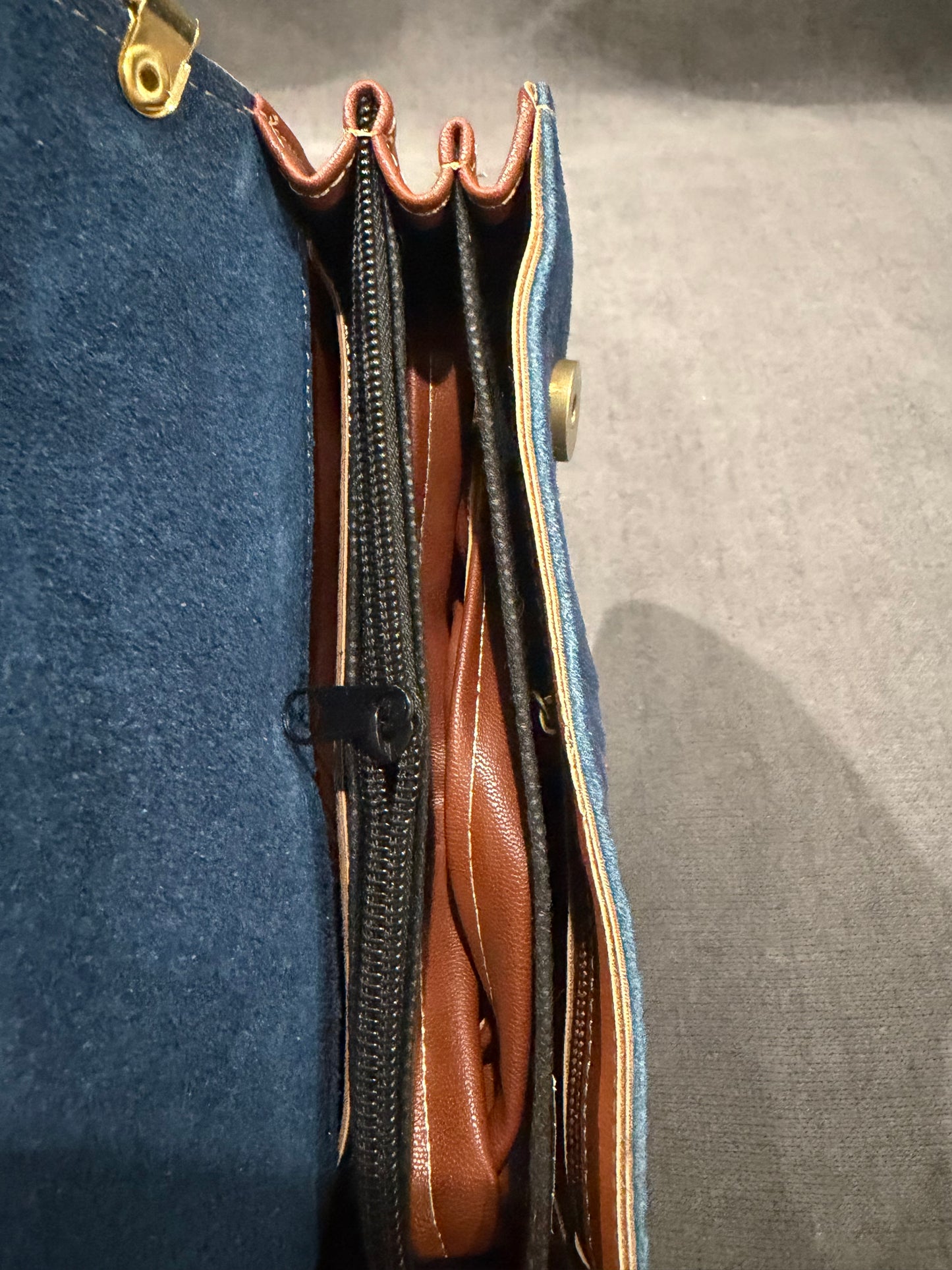 Blue Embossed Handbag with Hummingbird Charm